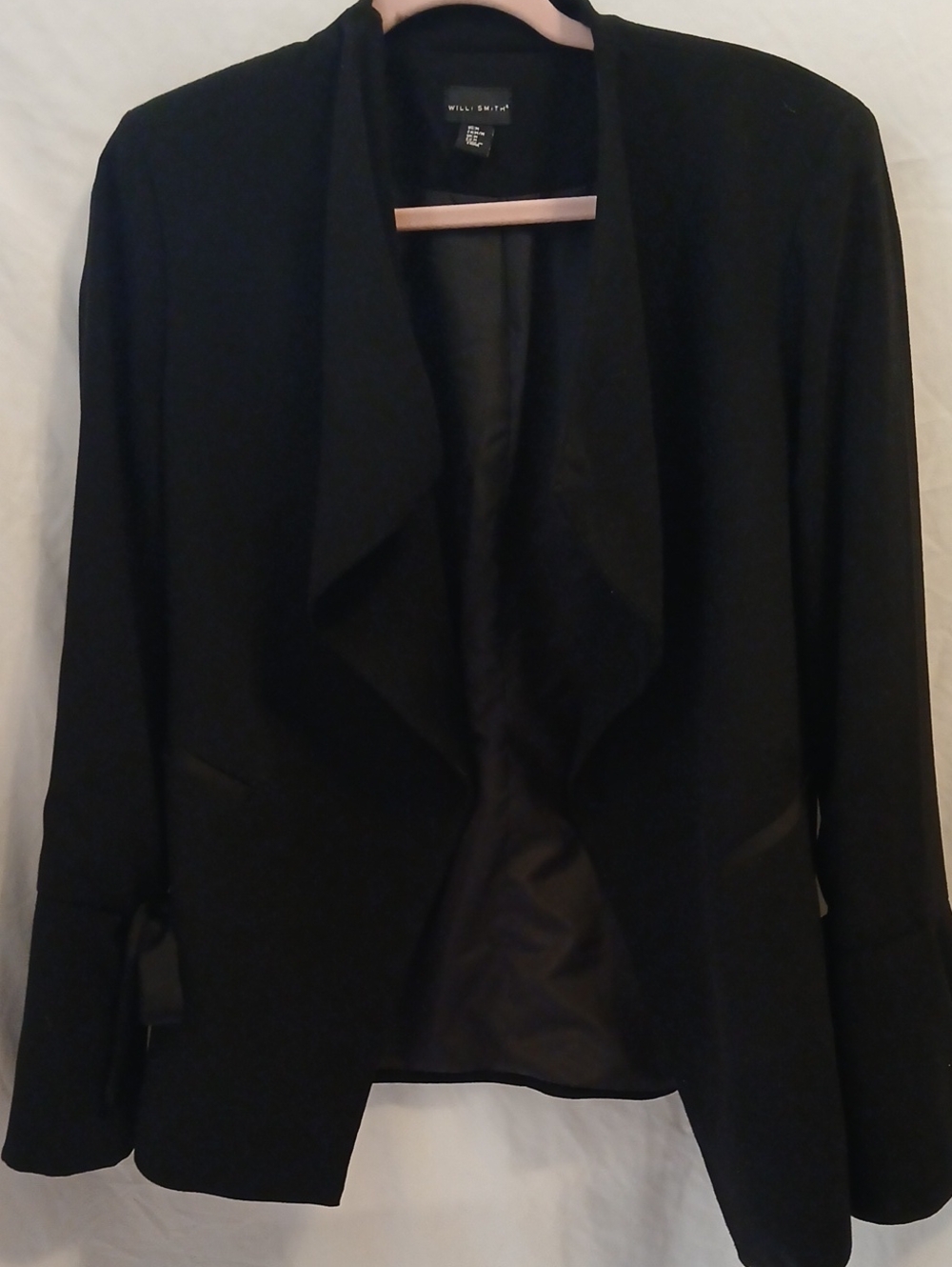 Willi Smith Black Open-Front Draped Blazer Open Bell Sleeve With Ties